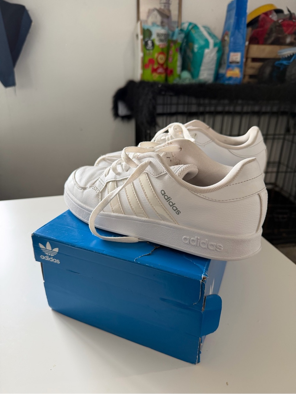 adidas Kids White Low-Top Sneakers with Three Stripes
